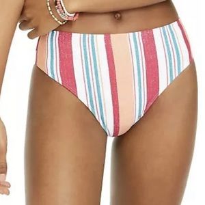 Roxy stripe juniors high waisted bikini swim bottoms size L NEW